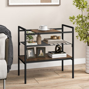 Costway 3-Tier Industrial Entryway Table Sofa Side Table W/ Removable Panel & Mesh Shelf