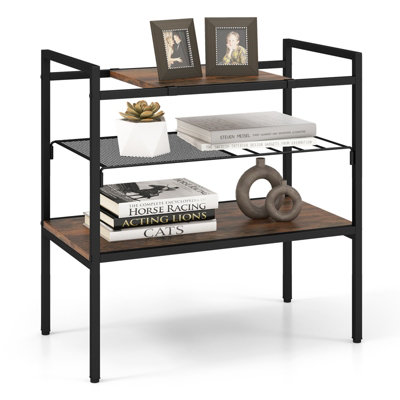 Costway 3-Tier Industrial Entryway Table Sofa Side Table W/ Removable Panel & Mesh Shelf