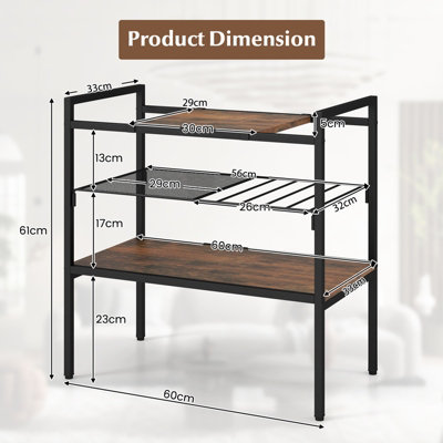 Costway 3-Tier Industrial Entryway Table Sofa Side Table W/ Removable Panel & Mesh Shelf