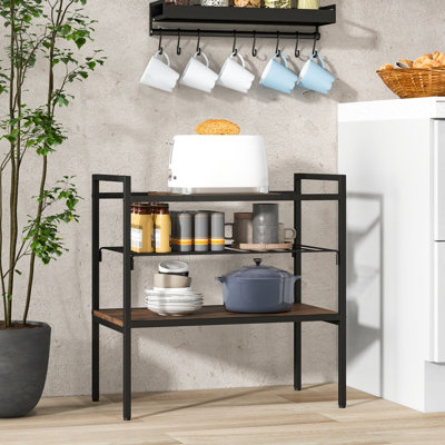 Costway 3-Tier Industrial Entryway Table Sofa Side Table W/ Removable Panel & Mesh Shelf