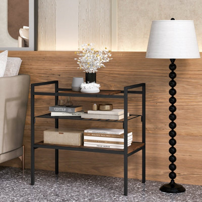 Costway 3-Tier Industrial Entryway Table Sofa Side Table W/ Removable Panel & Mesh Shelf