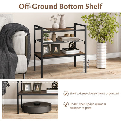 Costway 3-Tier Industrial Entryway Table Sofa Side Table W/ Removable Panel & Mesh Shelf