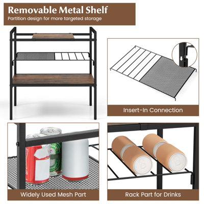 Costway 3-Tier Industrial Entryway Table Sofa Side Table W/ Removable Panel & Mesh Shelf
