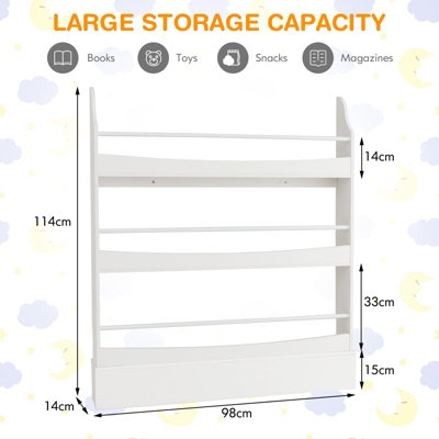 Costway 3-Tier Kids Bookshelf Toy Storage Bookcase Rack Wall w/ Anti-toppling Kits White