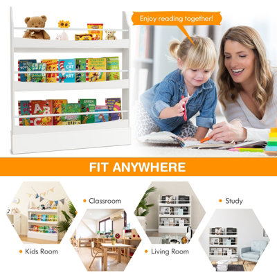 Costway 3-Tier Kids Bookshelf Toy Storage Bookcase Rack Wall w/ Anti-toppling Kits White - 3