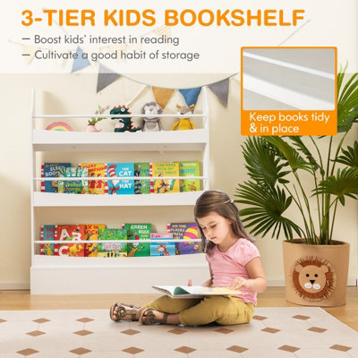 Costway 3-Tier Kids Bookshelf Toy Storage Bookcase Rack Wall w/ Anti-toppling Kits White - 4