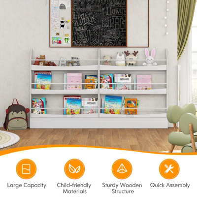 Costway 3-Tier Kids Bookshelf Toy Storage Bookcase Rack Wall w/ Anti-toppling Kits White - 5