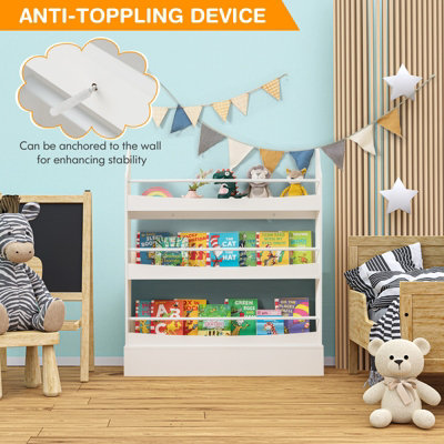 Costway 3-Tier Kids Bookshelf Toy Storage Bookcase Rack Wall w/ Anti-toppling Kits White - 7