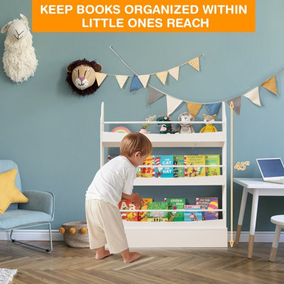 Costway 3-Tier Kids Bookshelf Toy Storage Bookcase Rack Wall w/ Anti-toppling Kits White - 8