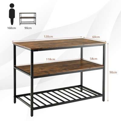 Costway 3-Tier Kitchen Industrial Storage Shelf Island Prep Table Microwave Stand Rack - 3