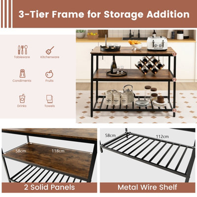Costway 3-Tier Kitchen Industrial Storage Shelf Island Prep Table Microwave Stand Rack - 4