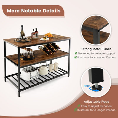 Costway 3-Tier Kitchen Industrial Storage Shelf Island Prep Table Microwave Stand Rack - 6