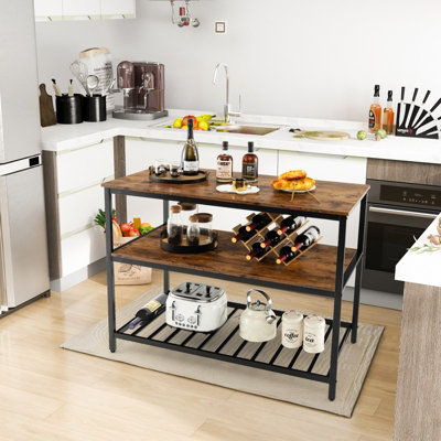 Costway 3-Tier Kitchen Industrial Storage Shelf Island Prep Table Microwave Stand Rack - 8