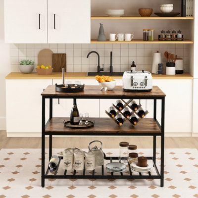 Costway 3-Tier Kitchen Industrial Storage Shelf Island Prep Table Microwave Stand Rack - 9