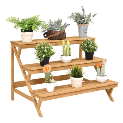Costway 3-Tier Ladder Plant Stand Wooden Flower Pot Display Shelf Rack ...