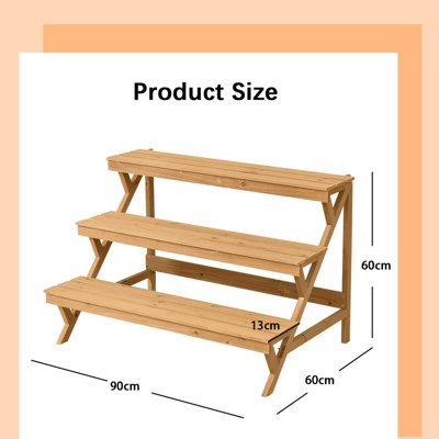 Costway 3-Tier Ladder Plant Stand Wooden Flower Pot Display Shelf Rack ...