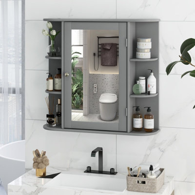 Costway 3 Tier Mirrored Bathroom Cabinet Wall Mount Storage Cupboard W Display Shelves