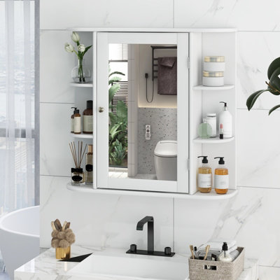 Costway 3 Tier Mirrored Bathroom Cabinet Wall Mount Storage 