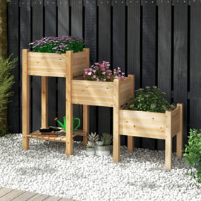 Costway 3 Tier Raised Garden Bed Wooden Elevated Planter W/3 Planter Boxes Drainage Hole