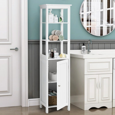 Costway 3-Tier Shelf Narrow Bathroom Cabinet Freestanding Floor Storage ...