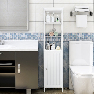 Costway 3-Tier Shelf Narrow Bathroom Cabinet Freestanding Floor Storage ...