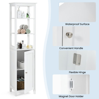Costway 3-Tier Shelf Narrow Bathroom Cabinet Freestanding Floor Storage ...