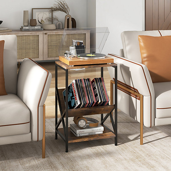 Costway 3-Tier Side Table Nightstand X-shaped Record Player Costway 3-Tier Side Table Nightstand X-shaped Record Player