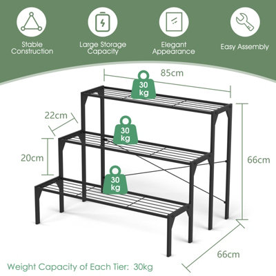 Costway 3 Tier Steel Plant Stand Ladder Flower Pot Storage Rack Plant ...