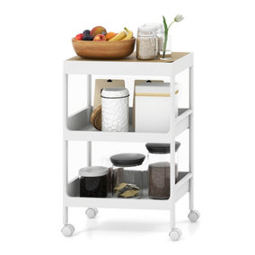 Costway 3 Tier Utility Rolling Storage Cart Kitchen Bathroom Organizer with Detachable Tray Top