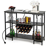 Costway 3-tier Wine Bar Cabinet Industrial Wine Rack with Storage Shelves Glass Holder