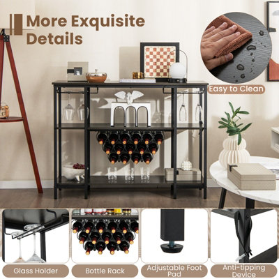 Wall Mounted Metal Wine Rack Liquor Bottle Display Shelf, Modern Bar Unit Floating Wine Glass Holder Iron Hanging Wine Shelves For Home Restaurant