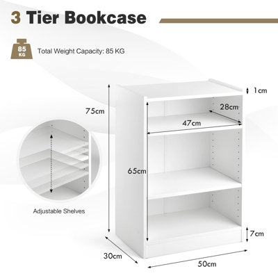 Costway 3-tier Wood Bookcase Open Bookshelf Storage Shelf Organizer Display Freestanding