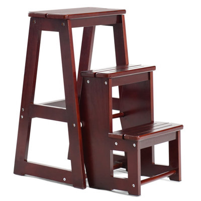 Wooden step stool on sale with handrail