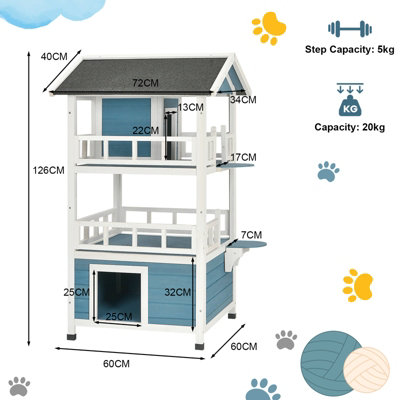 Costway 3-Tier Wooden Cat House Outdoor Indoor Kitten Playhouse Condo W/ Enclosure