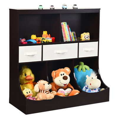 Costway 3-Tier Wooden Kids Bookcase Toy Storage Cabinet