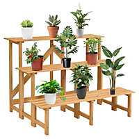 Costway 3-Tier Wooden Plant Stand Holder Flower Display Shelf Freestanding Ladder Rack