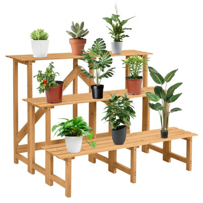 Costway 3-Tier Wooden Plant Stand Holder Flower Display Shelf Freestanding Ladder Rack