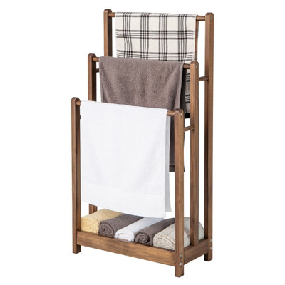 Costway 3 Tier Wooden Towel Rack Freestanding 3 Bars Towel Drying Holder Storage Shelf