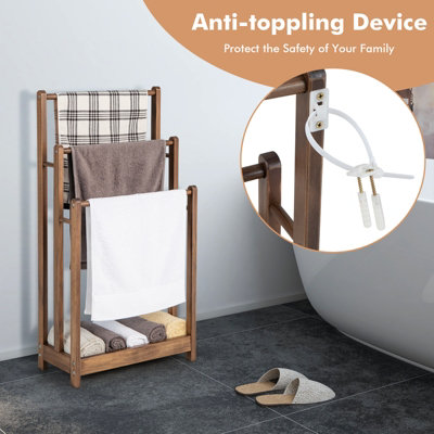 Costway 3-Tier Wooden Towel Rack Freestanding 3 Bars Towel Drying ...