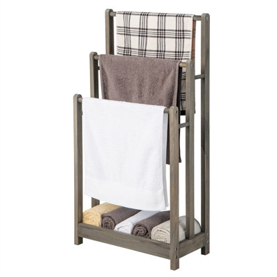 Costway 3-Tier Wooden Towel Rack Freestanding 3 Bars Towel Drying Holder Storage Shelf