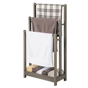Costway 3-Tier Wooden Towel Rack Freestanding 3 Bars Towel Drying Holder Storage Shelf