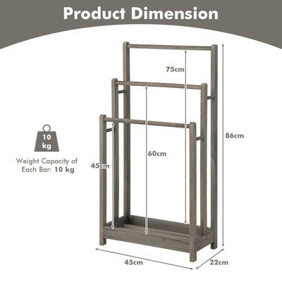 Costway 3-Tier Wooden Towel Rack Freestanding 3 Bars Towel Drying Holder Storage Shelf