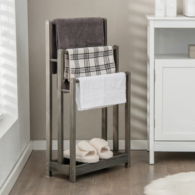 Costway 3-Tier Wooden Towel Rack Freestanding 3 Bars Towel Drying Holder Storage Shelf - 3