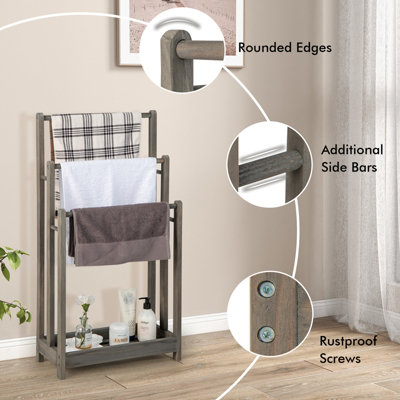 Costway 3-Tier Wooden Towel Rack Freestanding 3 Bars Towel Drying Holder Storage Shelf - 8