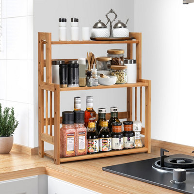 Costway 3 Tiers Bamboo Spice Rack Kitchen Organiser Storage Shelf ...