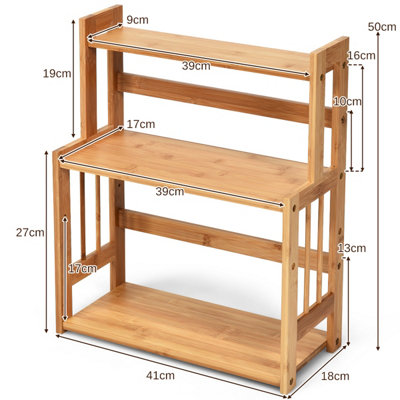 Costway 3 Tiers Bamboo Spice Rack Kitchen Organiser Storage Shelf Adjustable Shelf