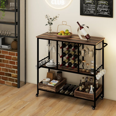 Costway 3 Tiers Kitchen Bar Cart Home Serving Cart on Wheels w/ Glass Racks | DIY at B&Q