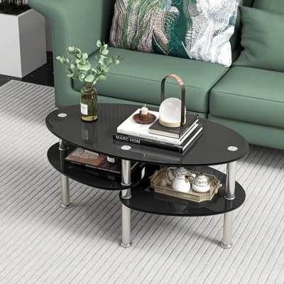 Costway 3-Tire Modern Oval Tea Table Smooth Glass Coffee Table Sofa End Side Table