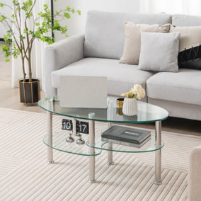 Costway 3-Tire Modern Oval Tea Table Smooth Glass Coffee Table Sofa End Side Table