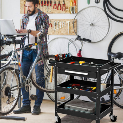 Costway 3-Tray Tool Cart Rolling Utility Cart Tray Organizer w/ Drawer & Wheels - 3